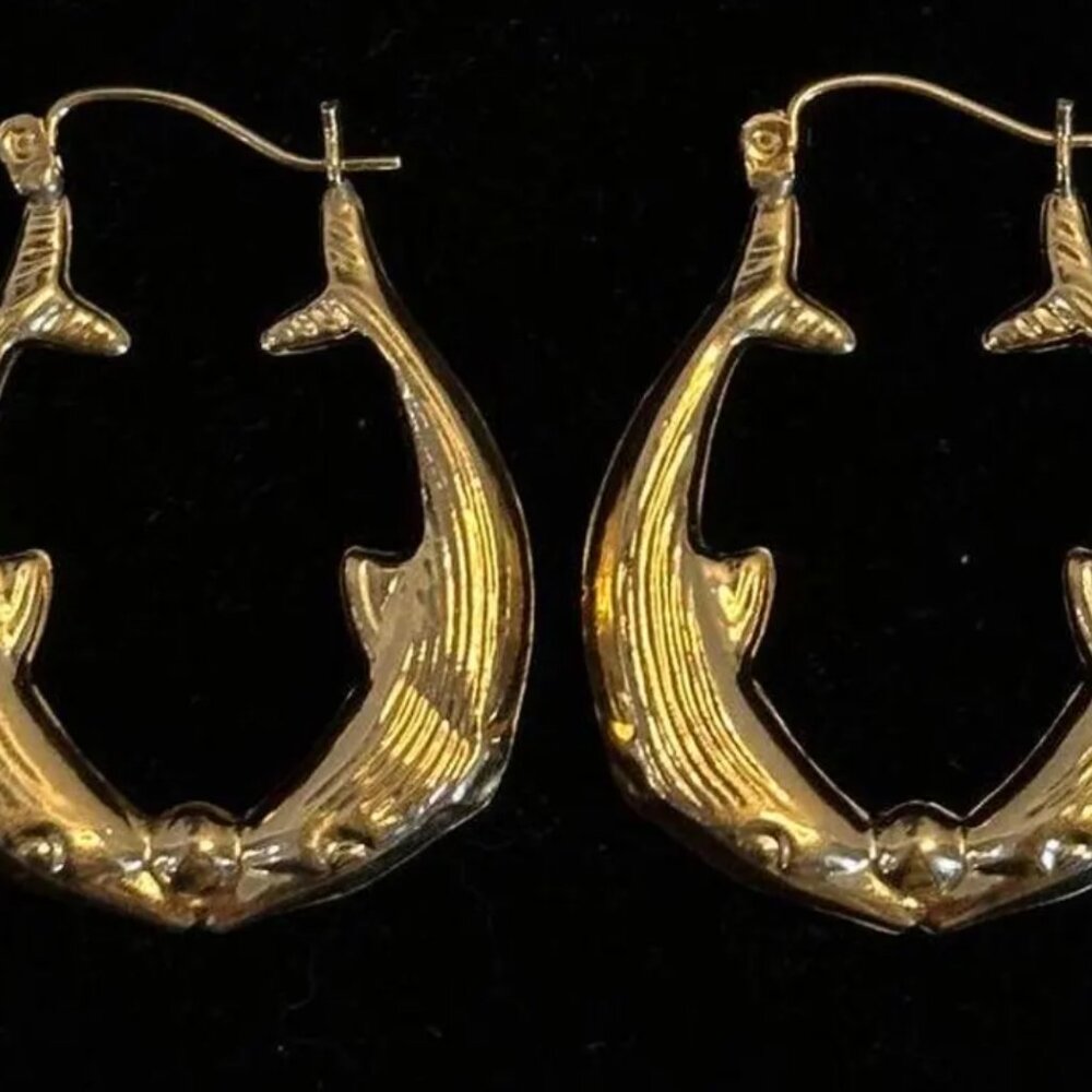 10kt Yellow Gold Dolphin Mate Hoop Earrings